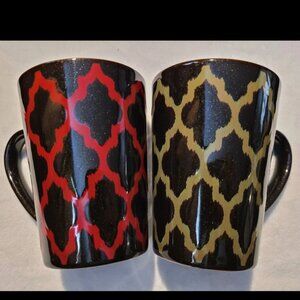 🎅🎄 Christmas Coffee Mugs Set of 2 💚 Green & Red ❤️ Hot Cocoa, or Tea